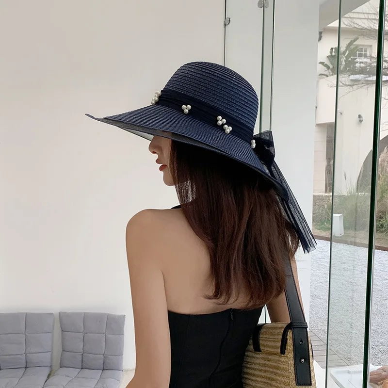 La boutique du chapeau Chapeau de paille perlé