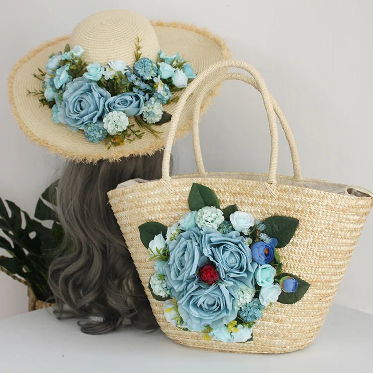 La boutique du chapeau Chapeau et sac Sac de plage et chapeau en paille à fleurs pour femmes