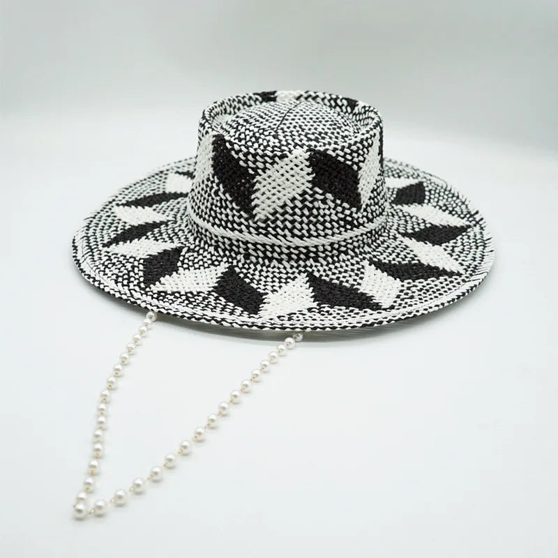 La boutique du chapeau Chapeaux de paille à motif gris-noir