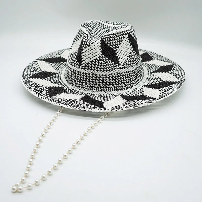 La boutique du chapeau Chapeaux de paille à motif gris-noir