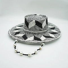 La boutique du chapeau Chapeaux de paille à motif gris-noir