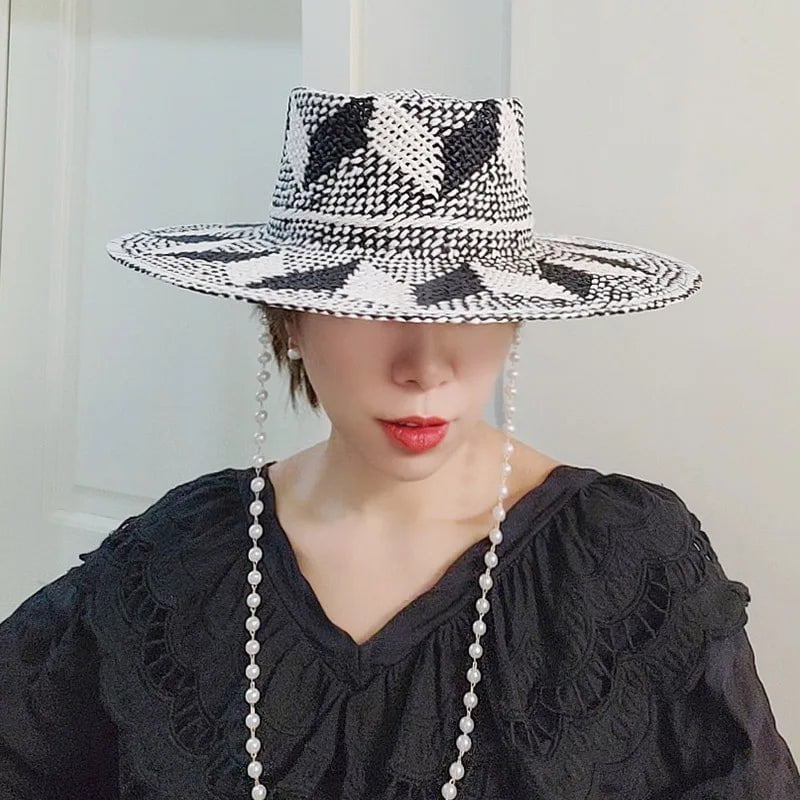 La boutique du chapeau Chapeaux de paille à motif gris-noir