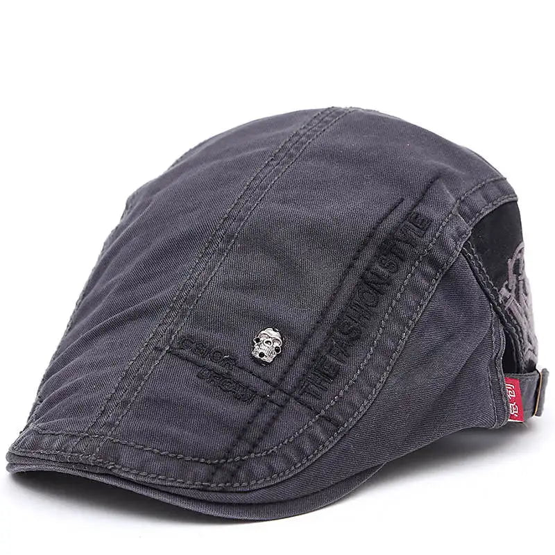 La boutique du chapeau Dark Grey Béret en coton brodé