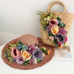 La boutique du chapeau Ensemble deux pièces Chapeau et sac de plage assortis avec fleurs