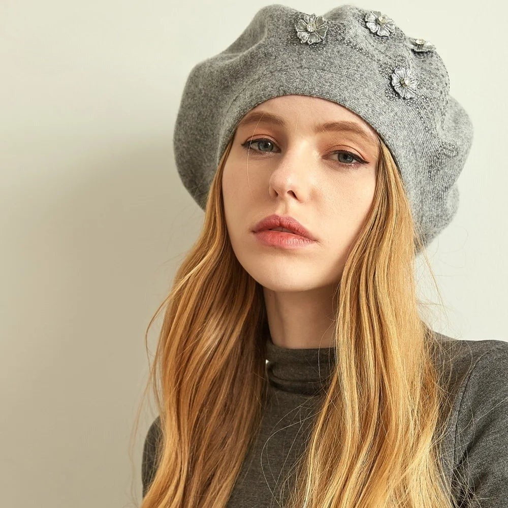 La boutique du chapeau Gris / Ajustable (du 54 au 59) Béret en laine et cachemire