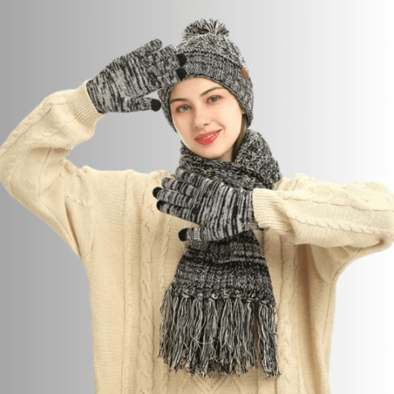 La boutique du chapeau Gris / Ajustable (du 54 au 59) Echarpe, bonnet et gants en laine