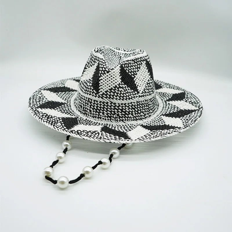La boutique du chapeau Jazz 3 Chapeaux de paille à motif gris-noir