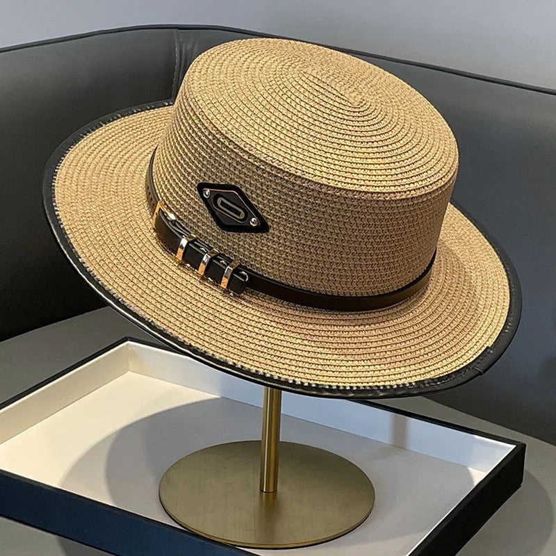 La boutique du chapeau Khaki / 55-58CM Chapeau en paille avec ceinture cuir