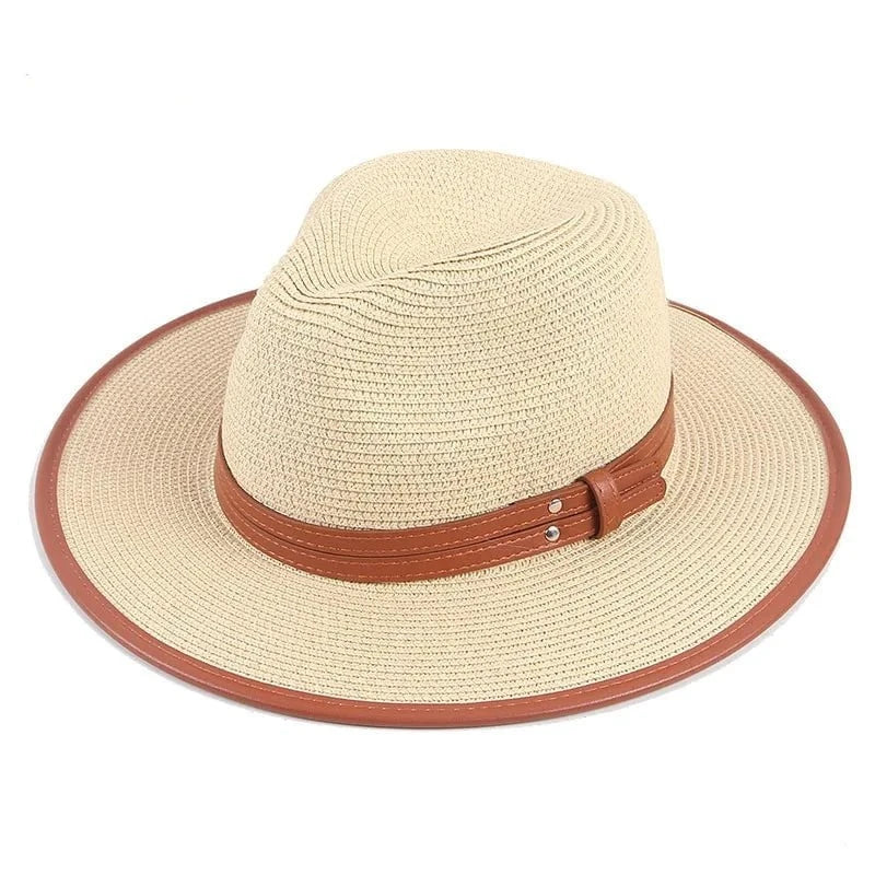 La boutique du chapeau Khaki / About 58cm Chapeau de paille ruban cuir