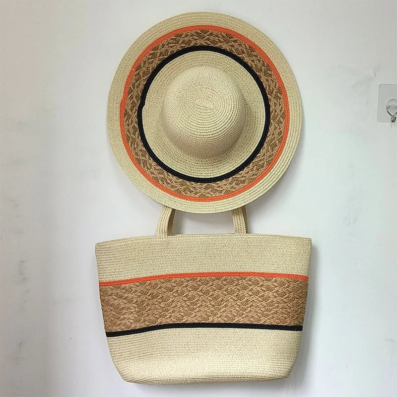 La boutique du chapeau Khaki / M Chapeau de paille et sac de plage violet