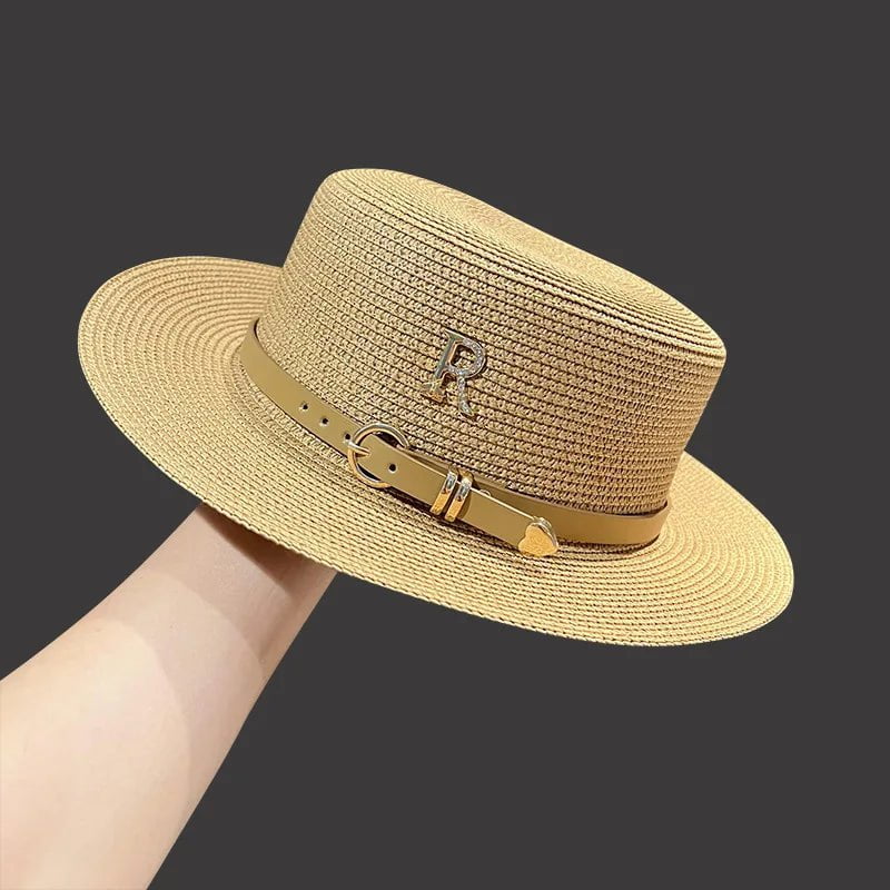 La boutique du chapeau Khaki R / 55-58CM Chapeau en paille avec ceinture cuir
