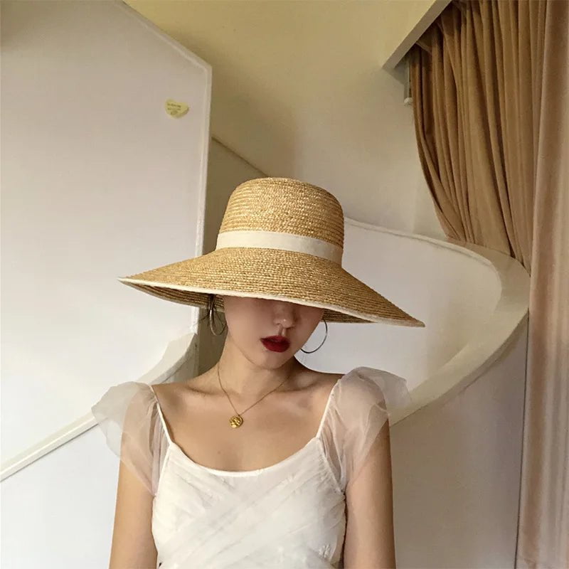 La boutique du chapeau M55-58cm Chapeau de paille tissé à large bord