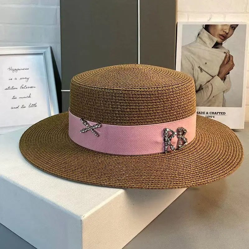 La boutique du chapeau Marron/rose / 55-58CM Chapeau de paille français