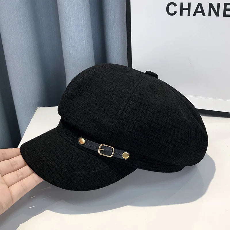 La boutique du chapeau Noir / 54-58cm Béret octogonal rétro