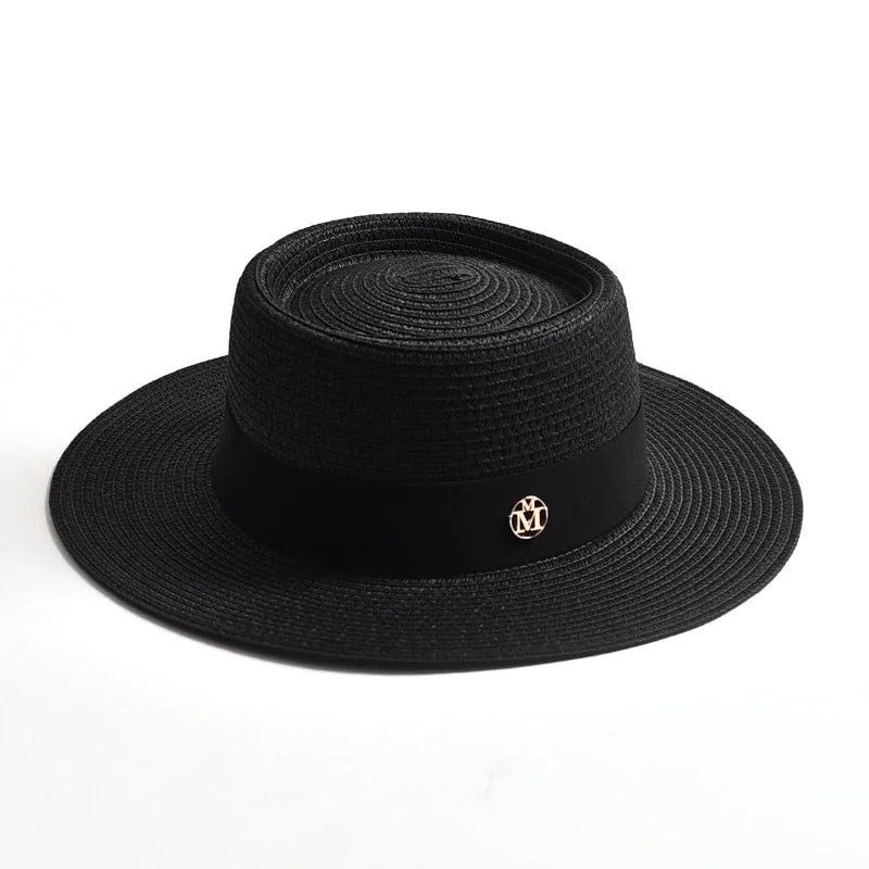 La boutique du chapeau Noir / 55-58cm Chapeau de plage avec ruban