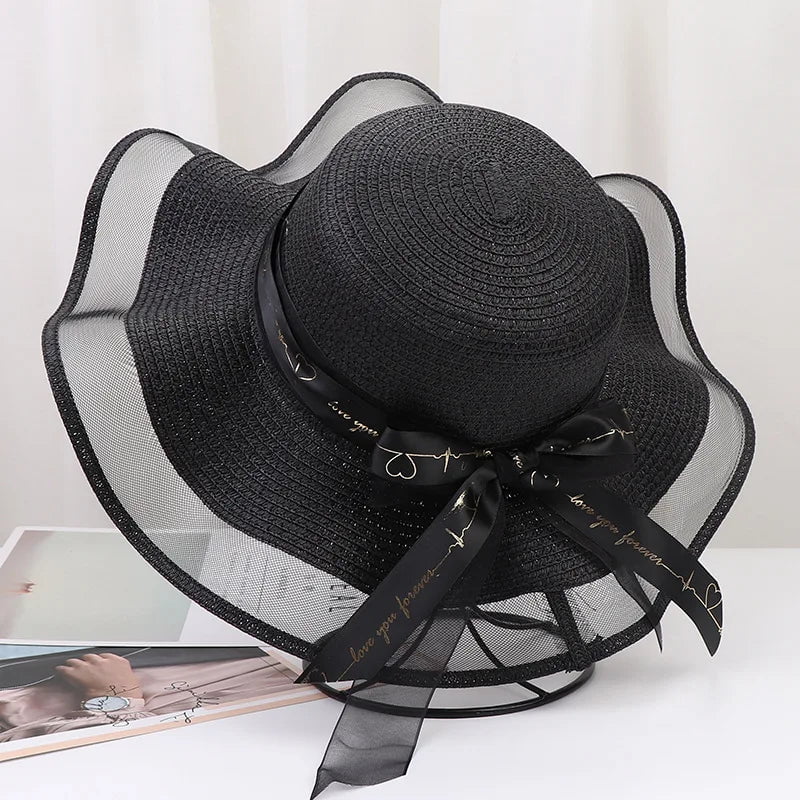 La boutique du chapeau Noir / (56-58cm) Chapeau de paille ondulé