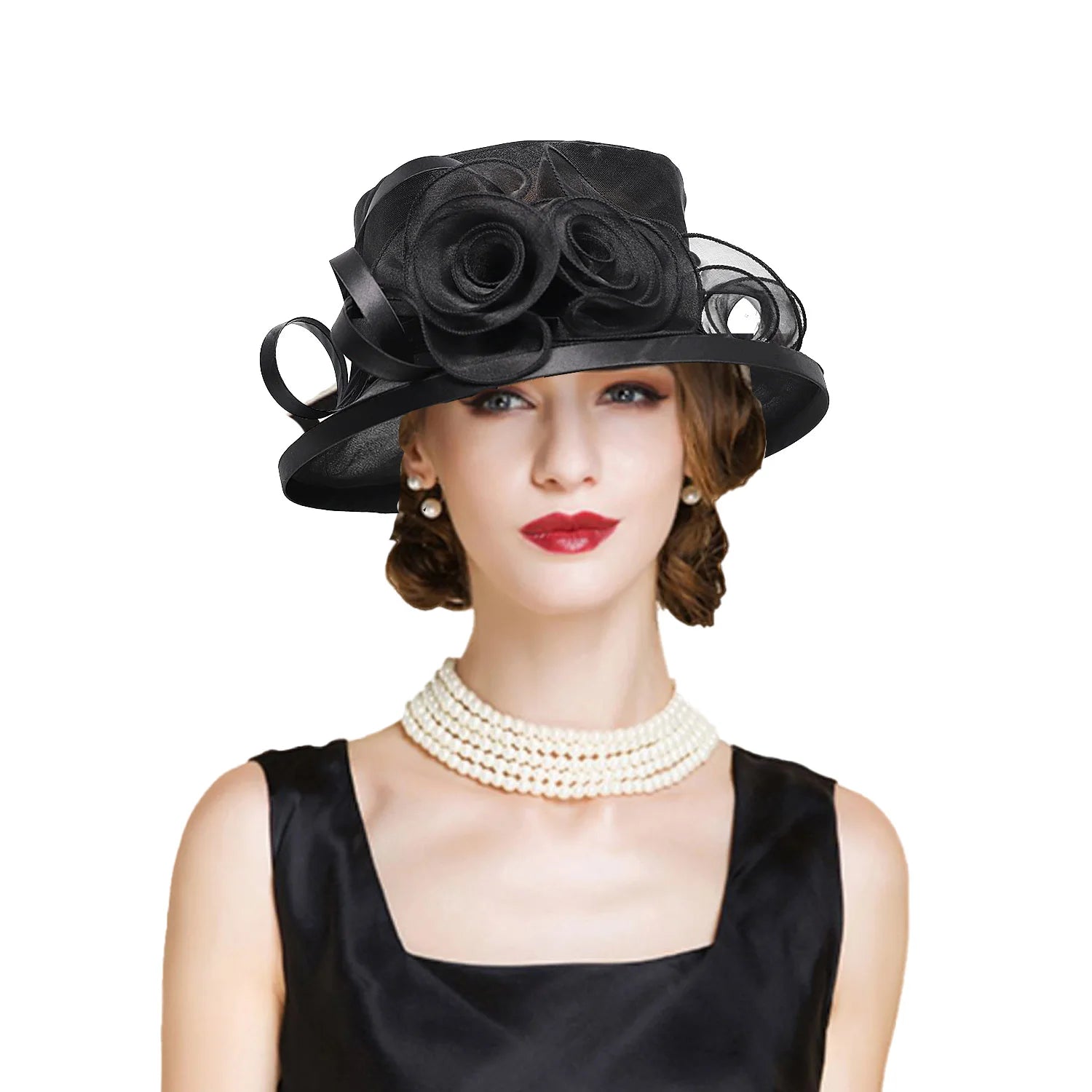 La boutique du chapeau Noir / 56 à 58cm Chapeau de cérémonie vintage avec fleurs