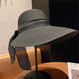 La boutique du chapeau Noir / 60cm Chapeau de plage avec nœud papillon