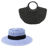 La boutique du chapeau Noir/bleu Ensemble de Chapeau et Sac en Paille