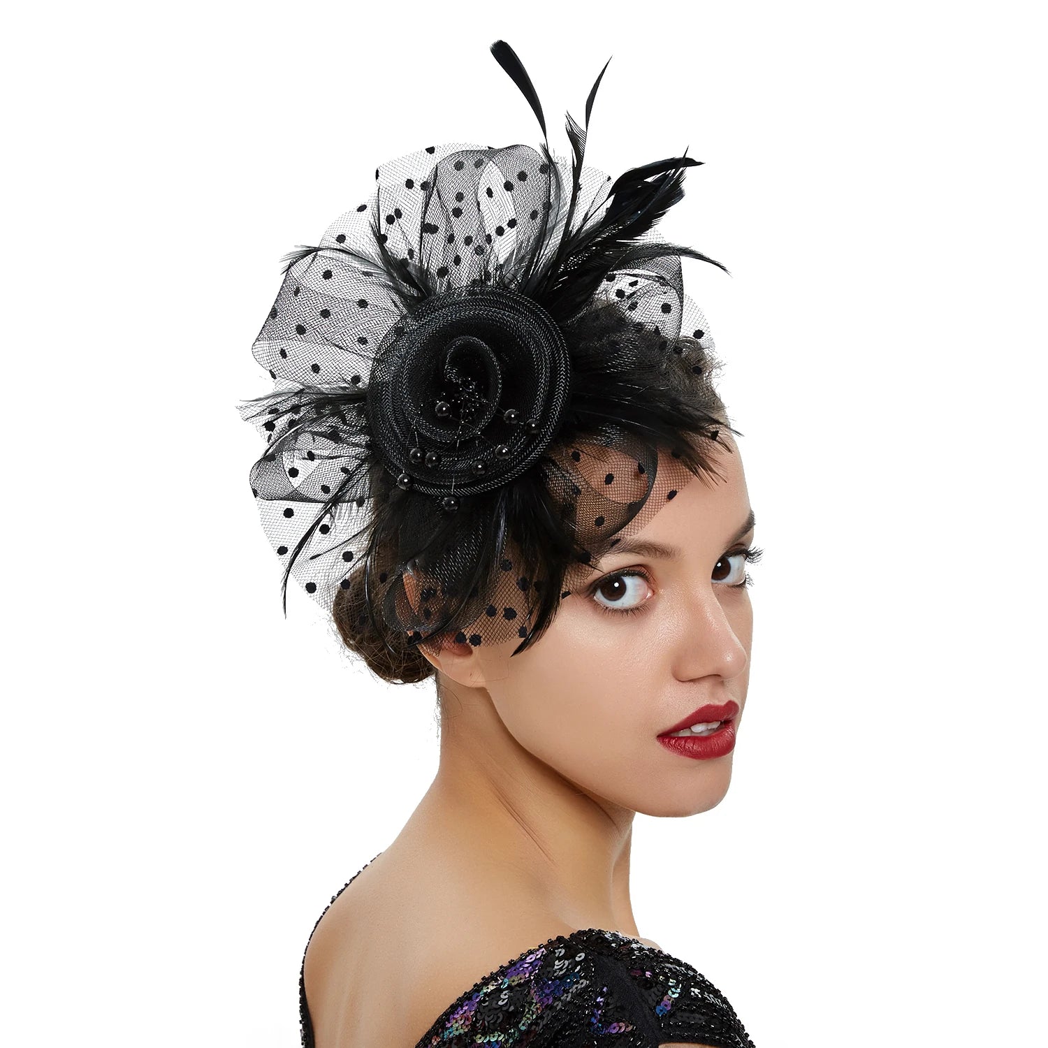 La boutique du chapeau Noir Chapeau Bibi dentelle et fleurs