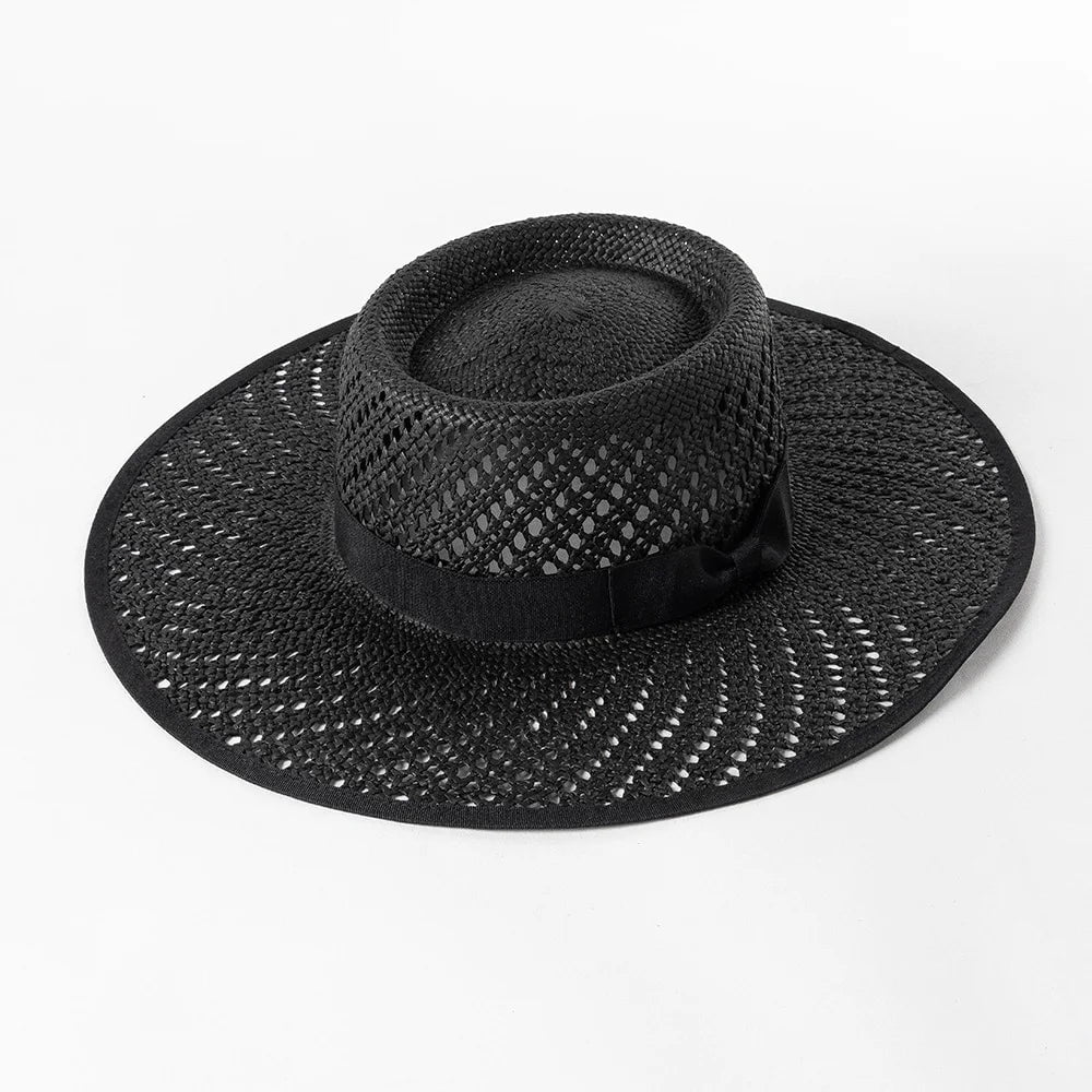 La boutique du chapeau Noir Chapeau de paille avec nœud ruban