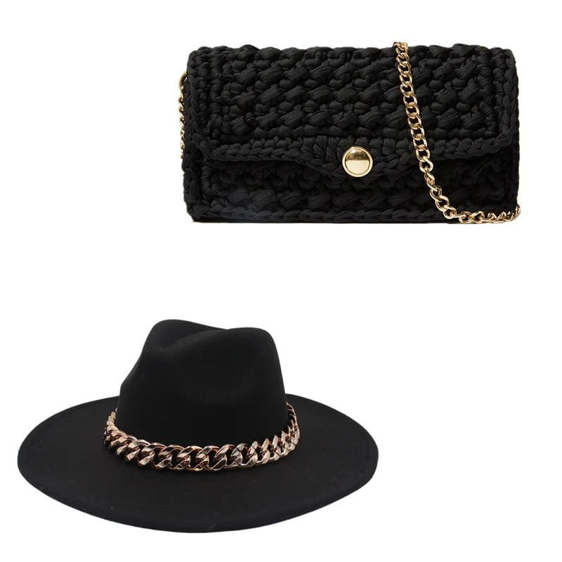 La boutique du chapeau Noir Chapeau et sac en cuir