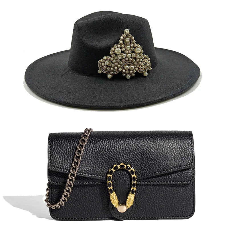 La boutique du chapeau Noir Chapeau Fedora et sac a main