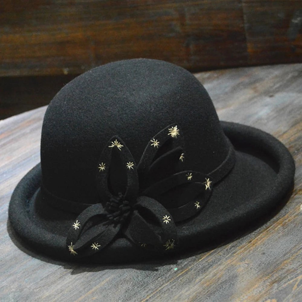 La boutique du chapeau Noir / M (56-58cm) Chapeau fedora fleur