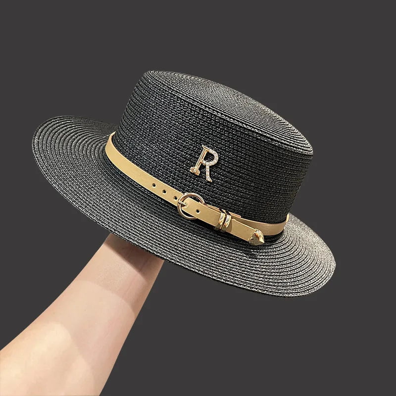 La boutique du chapeau Noir R / 55-58CM Chapeau en paille avec ceinture cuir