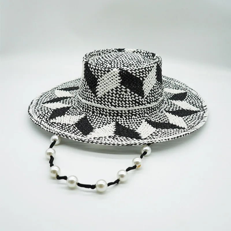 La boutique du chapeau Rond 3 Chapeaux de paille à motif gris-noir