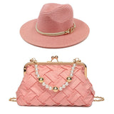 La boutique du chapeau Rose / 55-58CM Chapeau de paille et sac perles