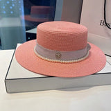 La boutique du chapeau Rose / 56-58cm Chapeau en paille perle et ruban