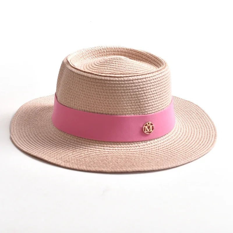 La boutique du chapeau Rose clair / 55-58cm Chapeau de plage avec ruban