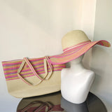 La boutique du chapeau Rose / M 56-58 Chapeau de paille et sac assorti