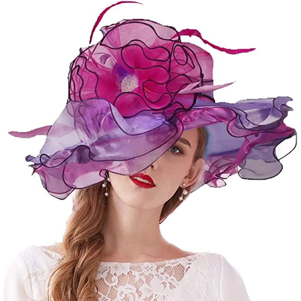 La boutique du chapeau Rose/rouge / M(56-58cm) Chapeau de cérémonie sophistiqué