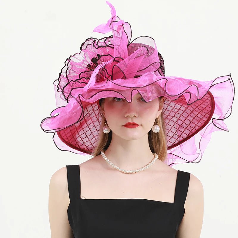 La boutique du chapeau Rose/rouge / M 56-58cm Chapeau de mariage élégant