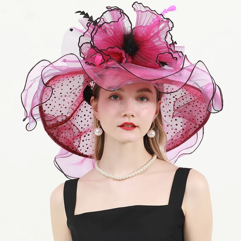 La boutique du chapeau Rose/rouge / M 56-58cm Chapeau de mariage sophistiqué