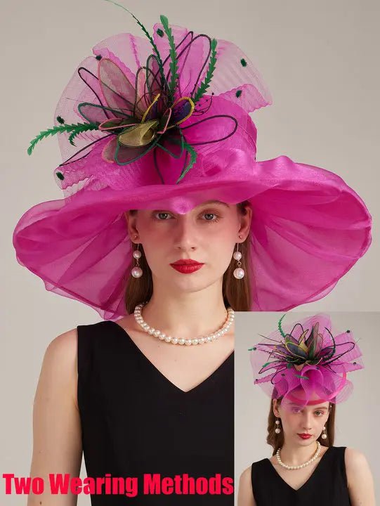 La boutique du chapeau Rose/rouge / M 56 à 58cm Chapeau de cérémonie romantique