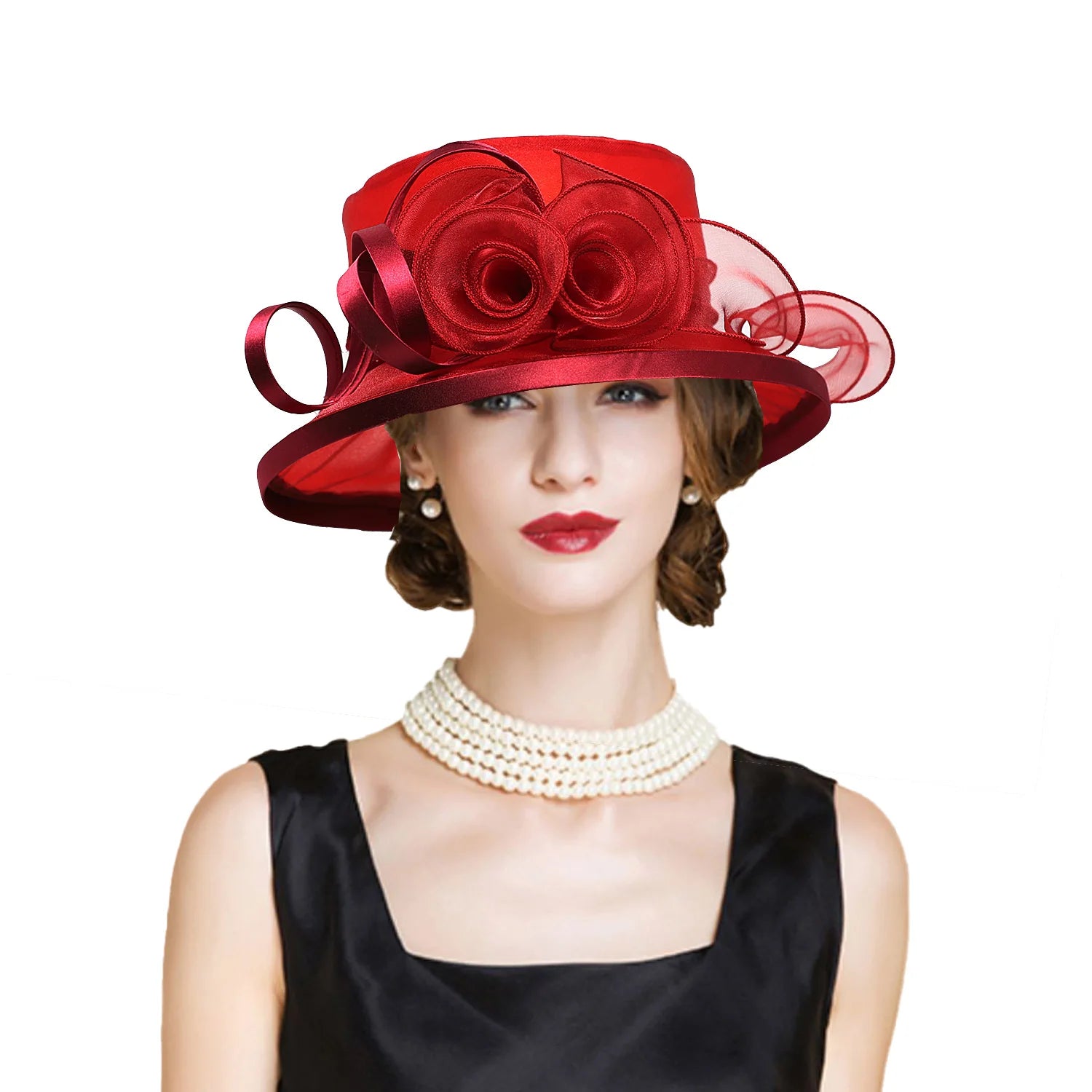 La boutique du chapeau Rouge / 56 à 58cm Chapeau de cérémonie vintage avec fleurs