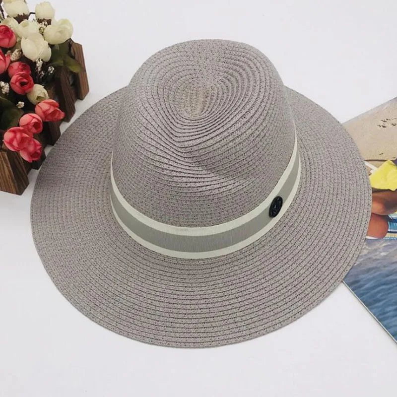 La boutique du chapeau Ruban blanc / 57CM Chapeau panama gris