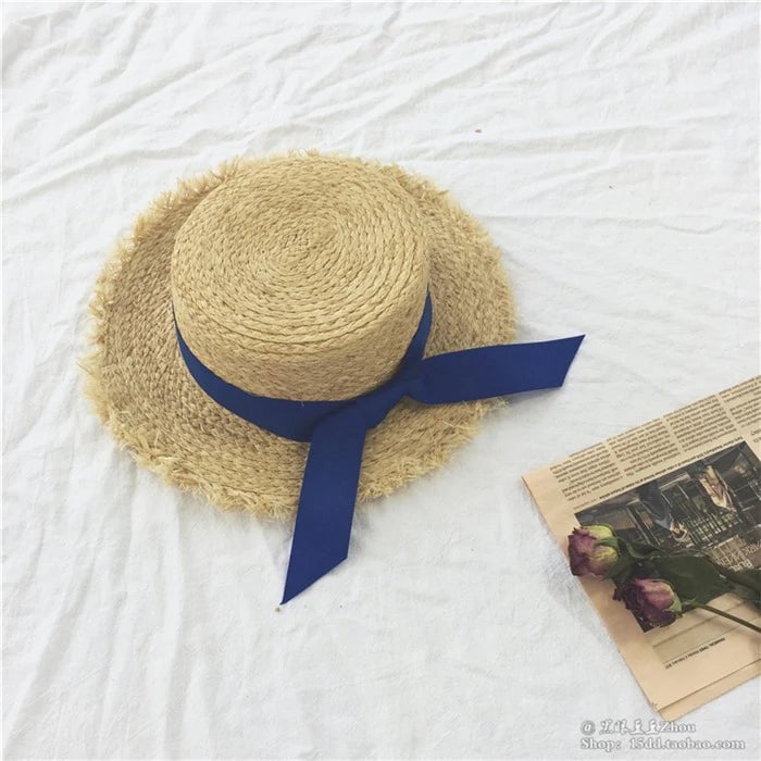 La boutique du chapeau Ruban bleu / 56-58cm Chapeau en paille tendance