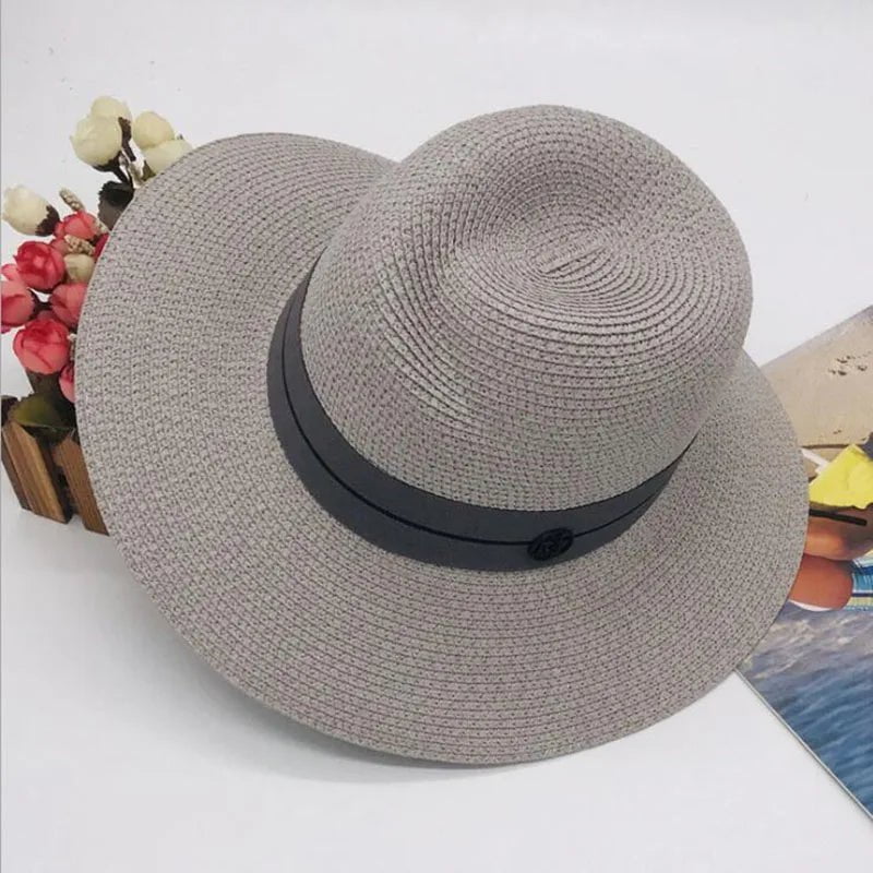 La boutique du chapeau Ruban noir / 57CM Chapeau panama gris