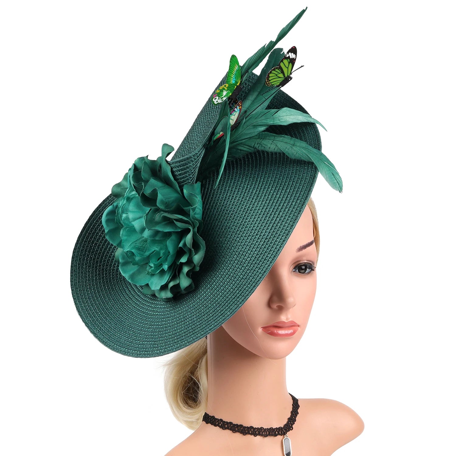 La boutique du chapeau Vert-1 Chapeau Fascinator Plumes