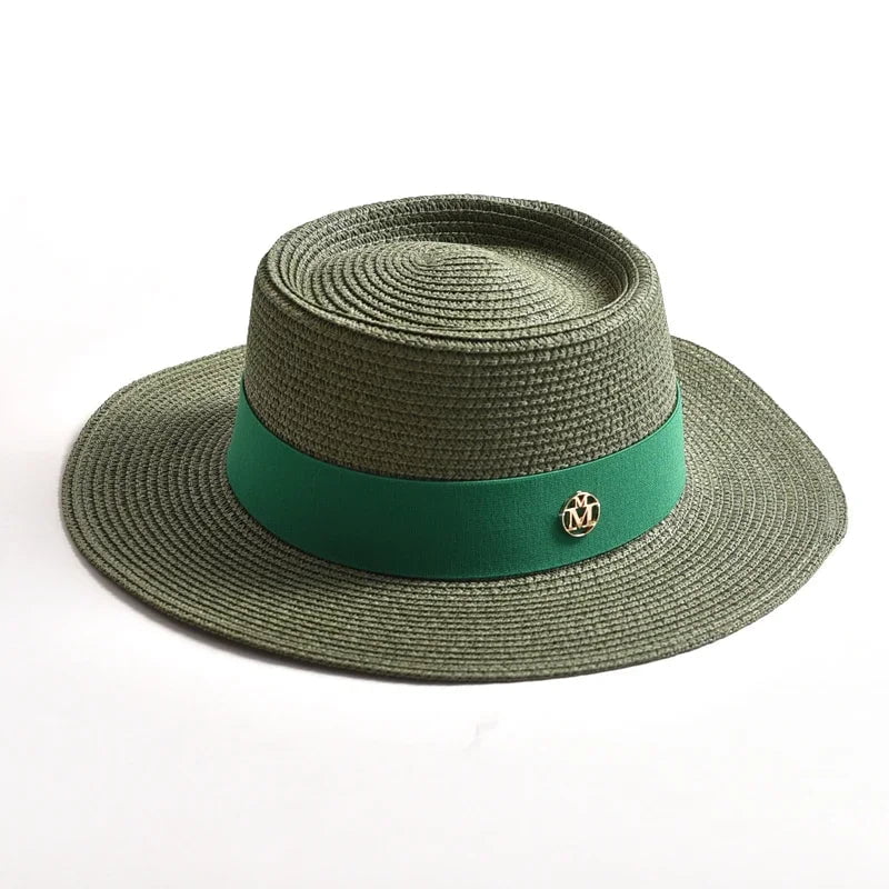 La boutique du chapeau Vert militaire / 55-58cm Chapeau de plage avec ruban