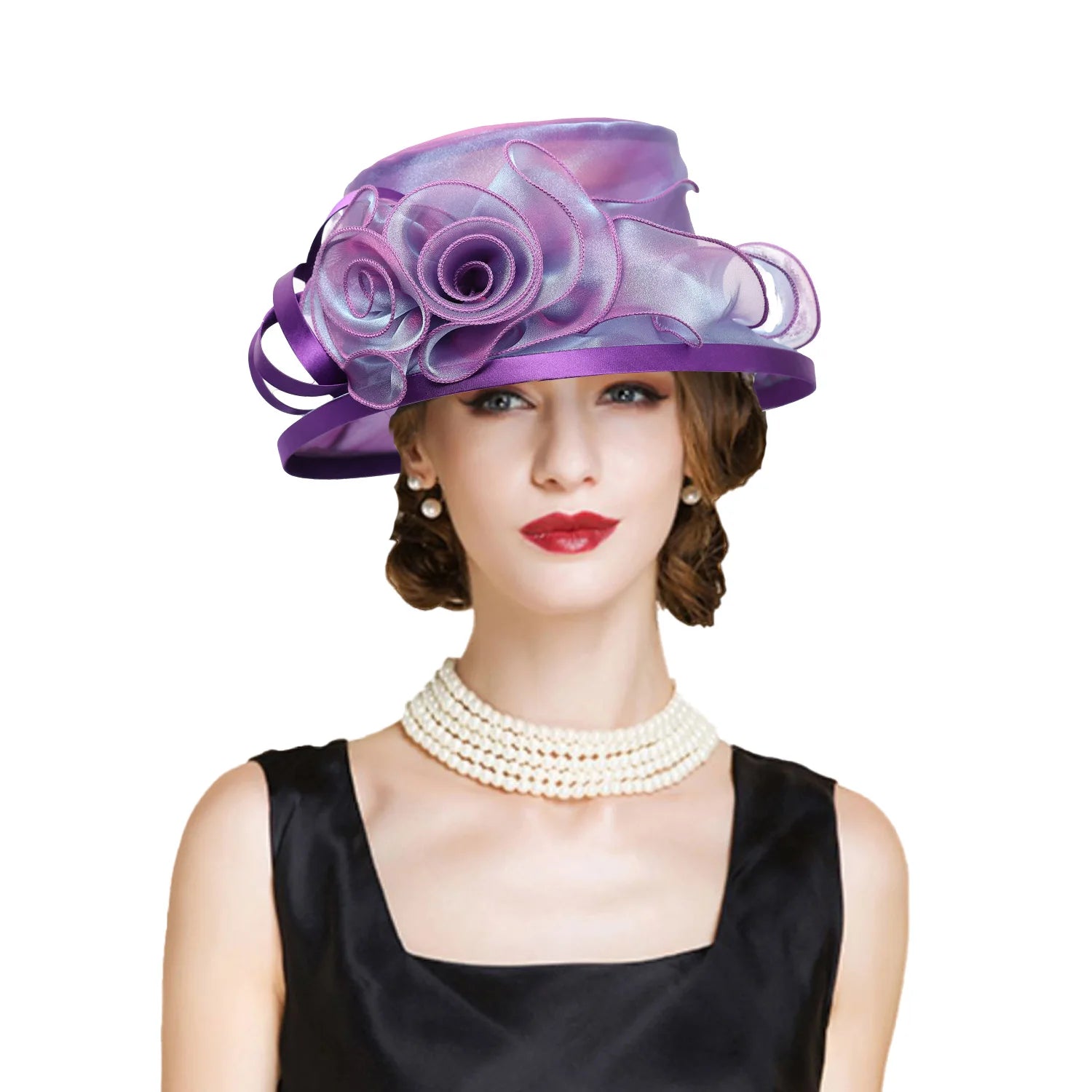 La boutique du chapeau Violet / 56 à 58cm Chapeau de cérémonie vintage avec fleurs