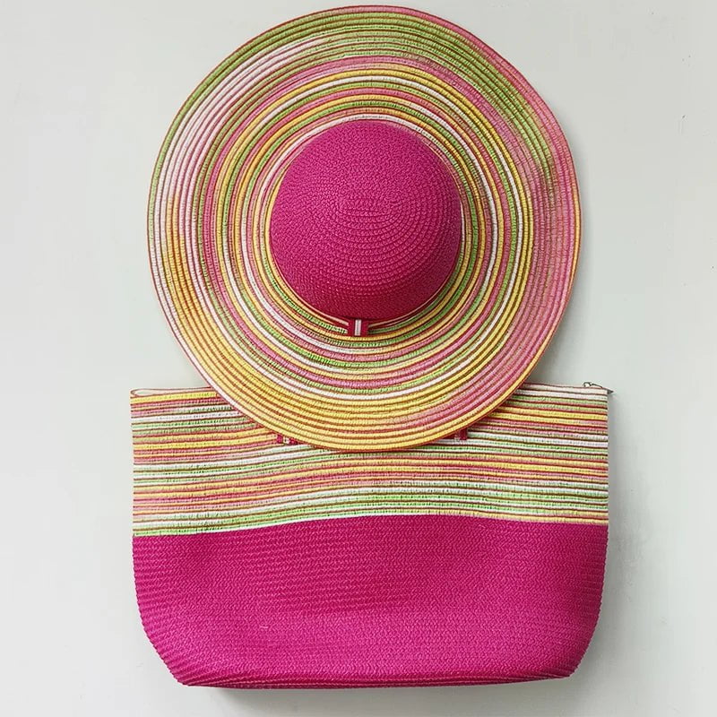La boutique du chapeau Violet / M Chapeau de paille et sac de plage violet