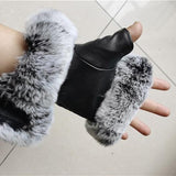 Multi-tendance Gants Gants en cuir véritable fourrure de lapin demi doigt Fashion