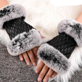 Multi-tendance Gants Style 1 / S Gants en cuir véritable fourrure de lapin demi doigt Fashion