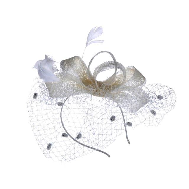 Paris-Chapeau Beige Chapeau De Mariage Plume et voile