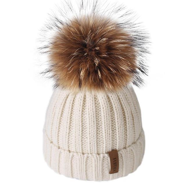 Paris-Chapeau bonnet & skullies Beige / 4-10  ans Bonnet d'hiver pompon pour enfants de 2 à 7